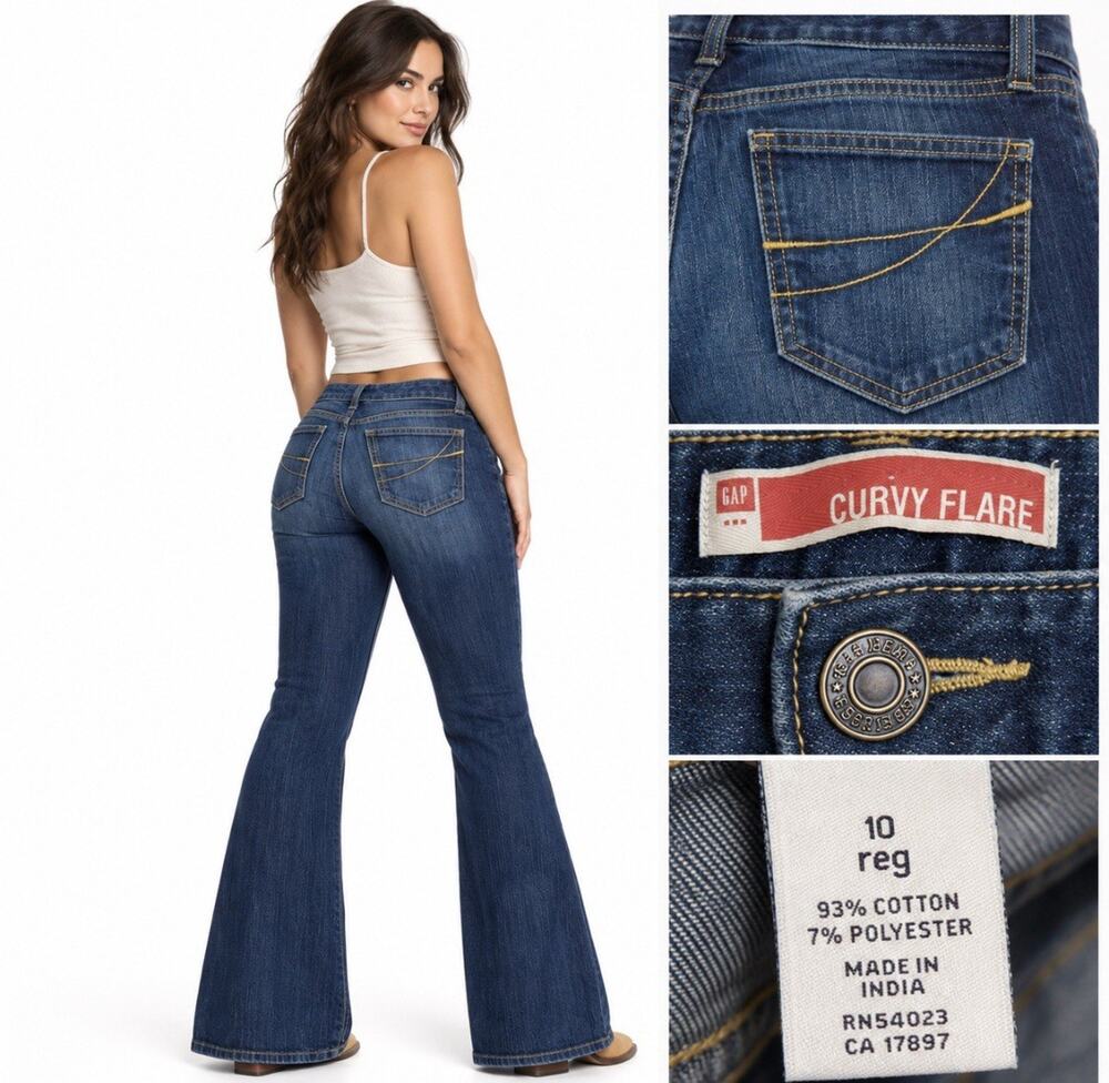 Y2K Indie Sleaze 2000s Gap Curvy Flare Jeans Size 10 Dark Wash Indigo Streetwear